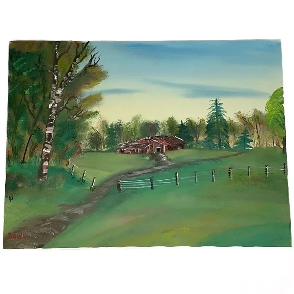 Cabin in the Meadow Original Hand Painted & Signed Canvas (Acrylic Medium)